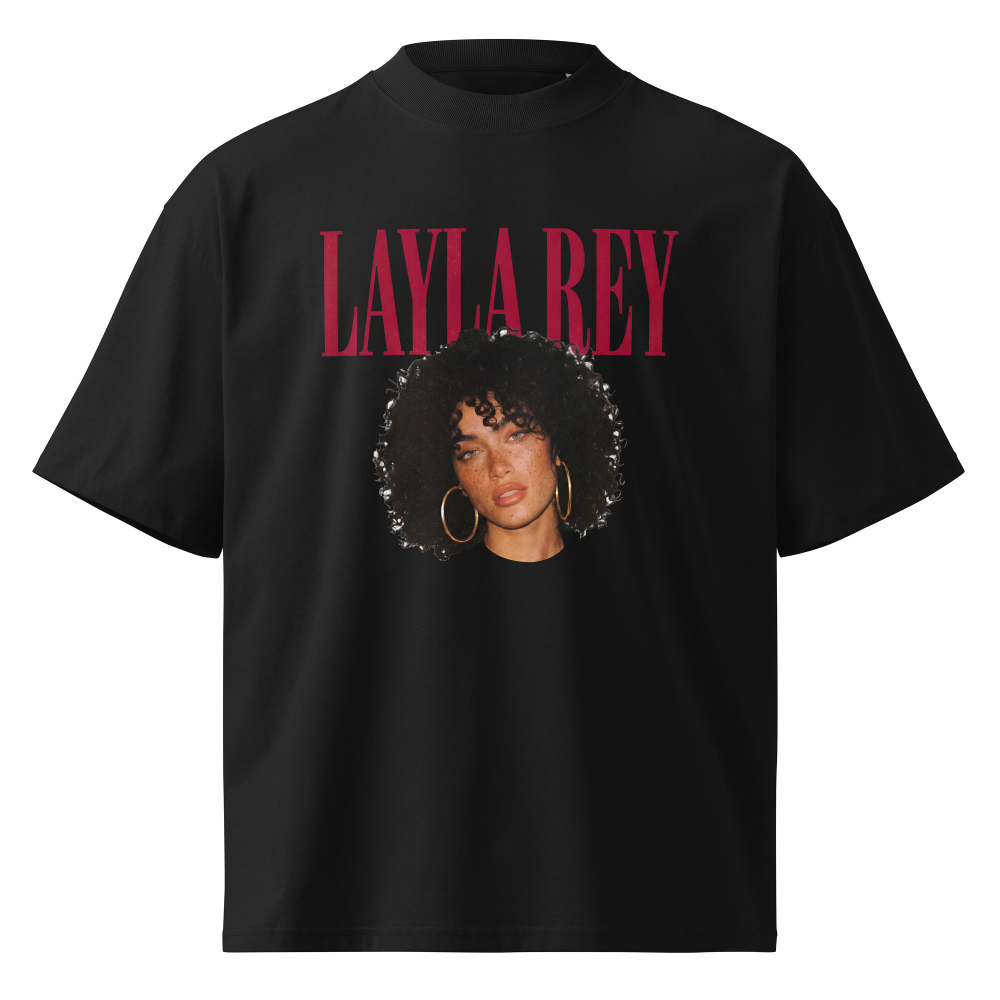 Layla Rey Red Font organic oversized high neck t-shirt